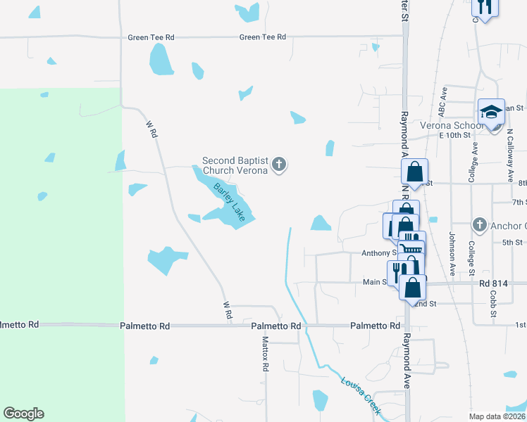 map of restaurants, bars, coffee shops, grocery stores, and more near 103 Mrk Drive in Verona
