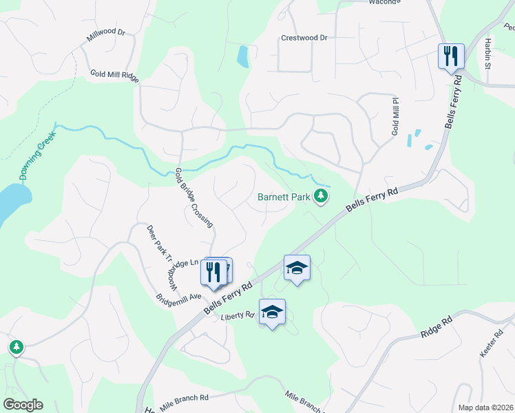 map of restaurants, bars, coffee shops, grocery stores, and more near 409 Redwood Trail in Canton