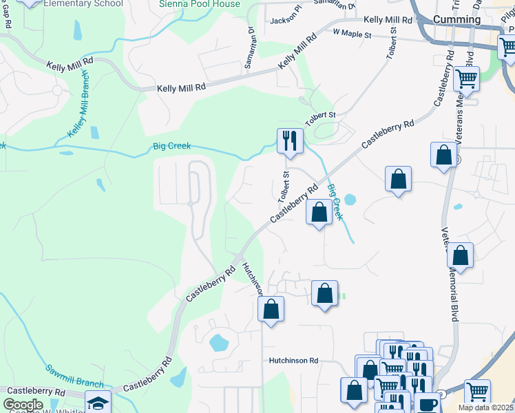 map of restaurants, bars, coffee shops, grocery stores, and more near 3460 Trow Creek Lane in Cumming