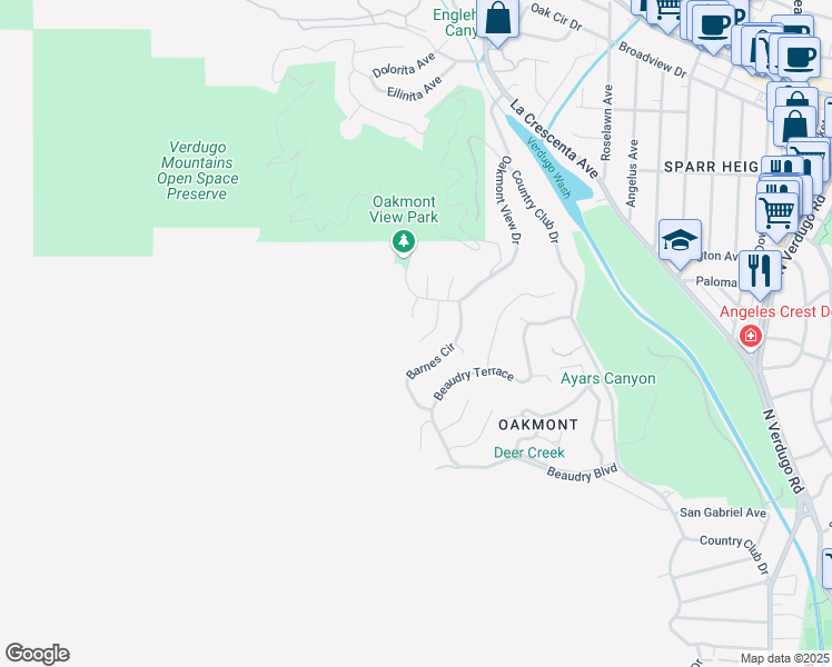 map of restaurants, bars, coffee shops, grocery stores, and more near 3305 Deer Creek Lane in Glendale