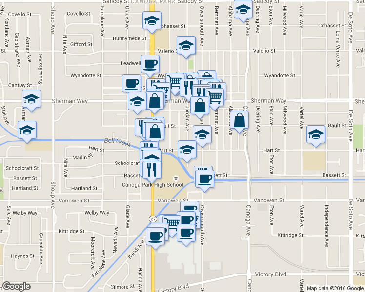 map of restaurants, bars, coffee shops, grocery stores, and more near in Los Angeles