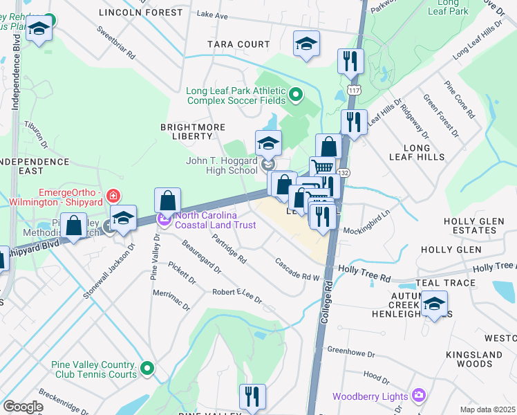 map of restaurants, bars, coffee shops, grocery stores, and more near in Wilmington