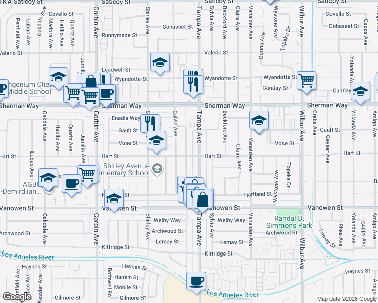 map of restaurants, bars, coffee shops, grocery stores, and more near 7008 Aura Avenue in Los Angeles