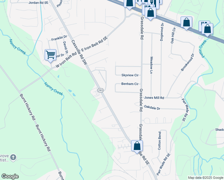map of restaurants, bars, coffee shops, grocery stores, and more near 22 Benham Circle in Cartersville