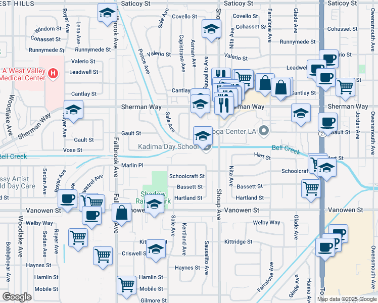 map of restaurants, bars, coffee shops, grocery stores, and more near 6997 Sale Avenue in Los Angeles