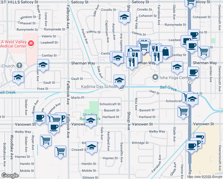 map of restaurants, bars, coffee shops, grocery stores, and more near 6997 Sale Avenue in Los Angeles