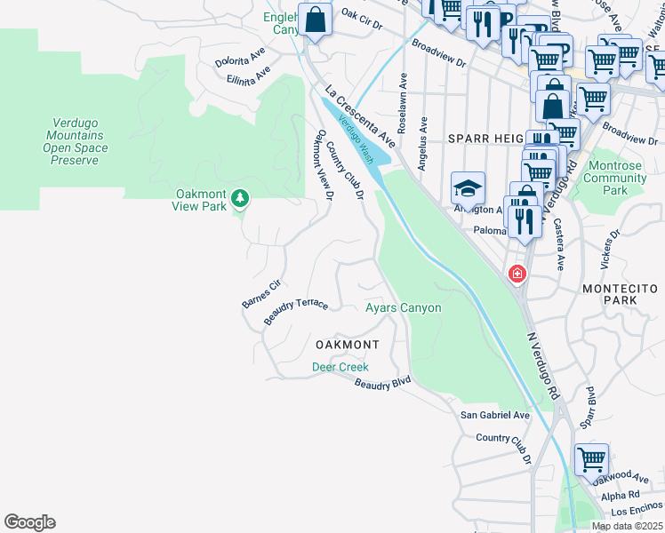 map of restaurants, bars, coffee shops, grocery stores, and more near 3264 Dora Verdugo Drive in Glendale