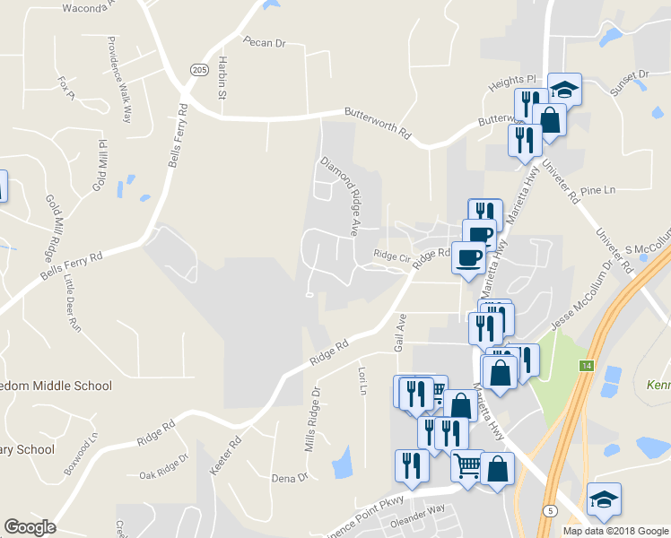 map of restaurants, bars, coffee shops, grocery stores, and more near 210 Diamond Valley Pass in Canton