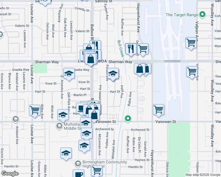 map of restaurants, bars, coffee shops, grocery stores, and more near 7012 Forbes Avenue in Los Angeles