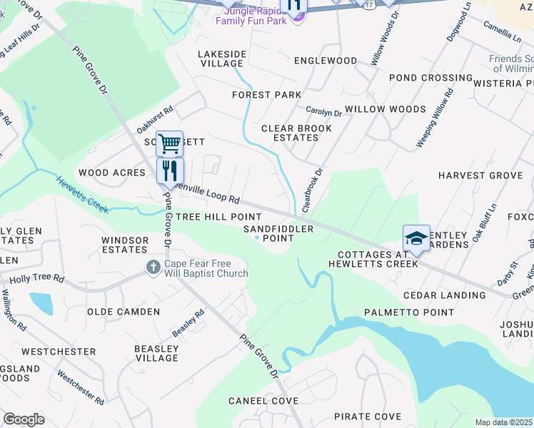 map of restaurants, bars, coffee shops, grocery stores, and more near 113 Birch Court in Wilmington