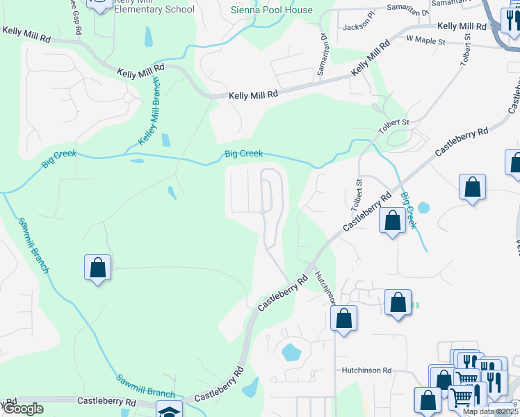 map of restaurants, bars, coffee shops, grocery stores, and more near 3540 Castleberry Village Circle in Cumming