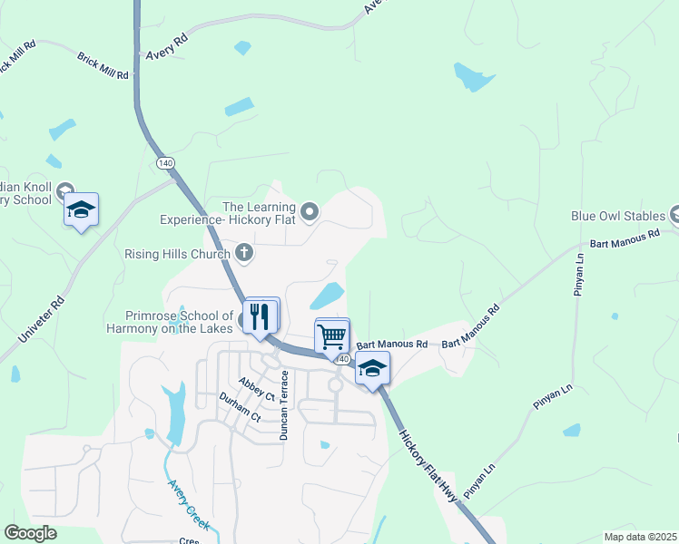 map of restaurants, bars, coffee shops, grocery stores, and more near 160 Avery Landing Way in Canton