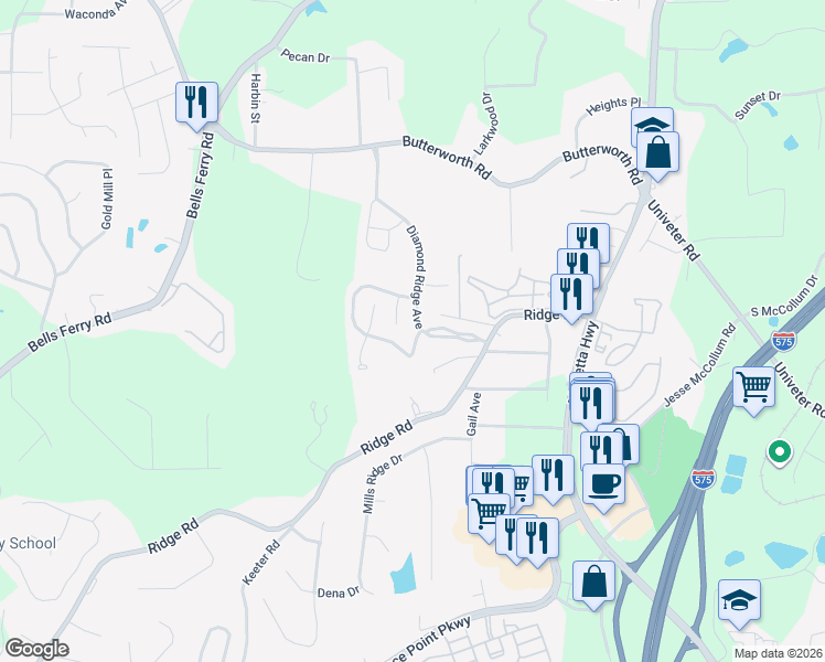 map of restaurants, bars, coffee shops, grocery stores, and more near 406 Cobalt Valley Lane in Canton