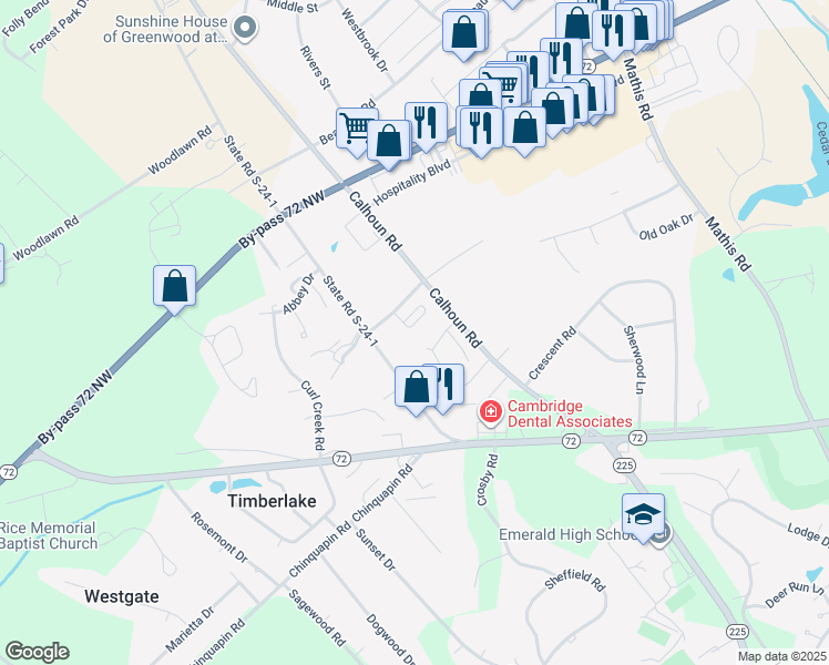map of restaurants, bars, coffee shops, grocery stores, and more near 304 Mauldin Road in Greenwood