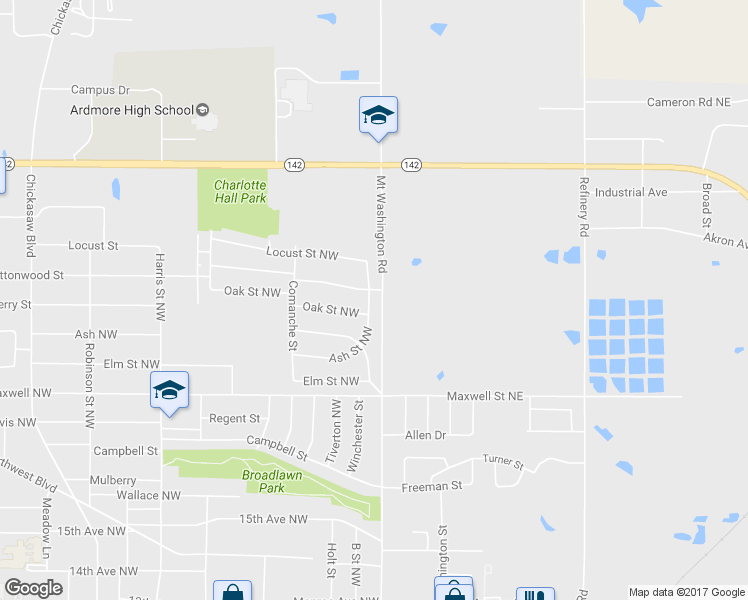 map of restaurants, bars, coffee shops, grocery stores, and more near 304 Ash Street Northwest in Ardmore