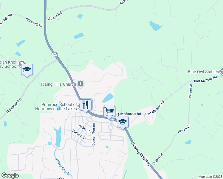 map of restaurants, bars, coffee shops, grocery stores, and more near 160 Avery Landing Way in Canton