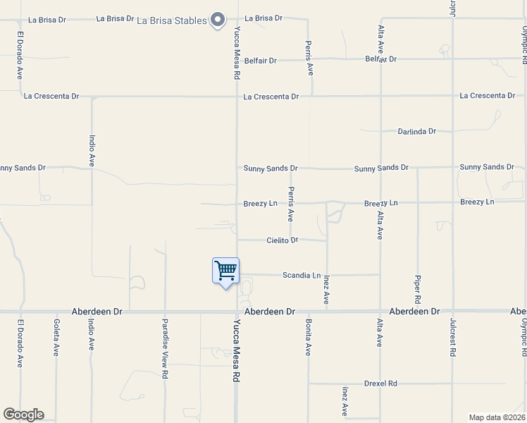map of restaurants, bars, coffee shops, grocery stores, and more near 59375 Breezy Lane in Yucca Valley