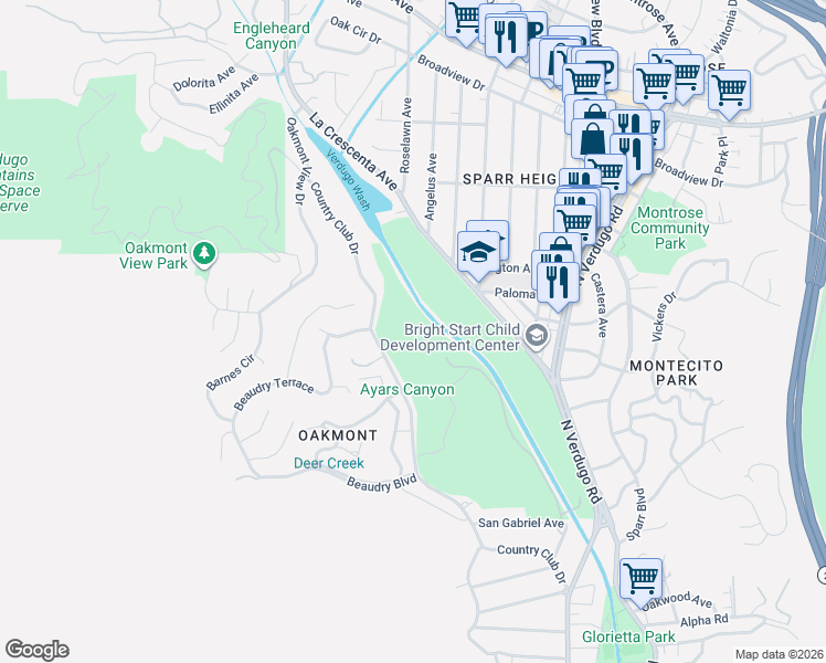 map of restaurants, bars, coffee shops, grocery stores, and more near in Glendale