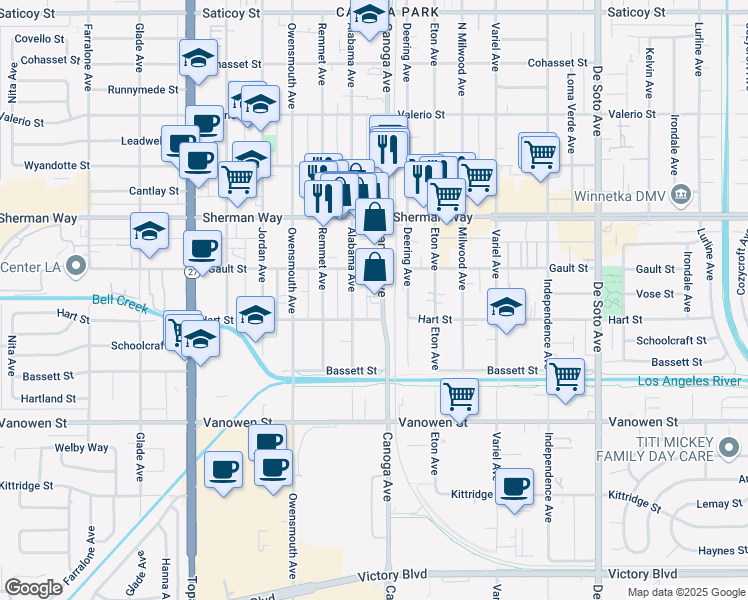 map of restaurants, bars, coffee shops, grocery stores, and more near in Los Angeles