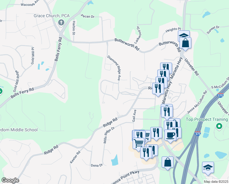 map of restaurants, bars, coffee shops, grocery stores, and more near 411 Cobalt Valley Lane in Canton