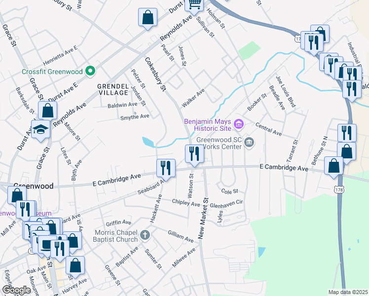 map of restaurants, bars, coffee shops, grocery stores, and more near 103 McKellar Hill in Greenwood