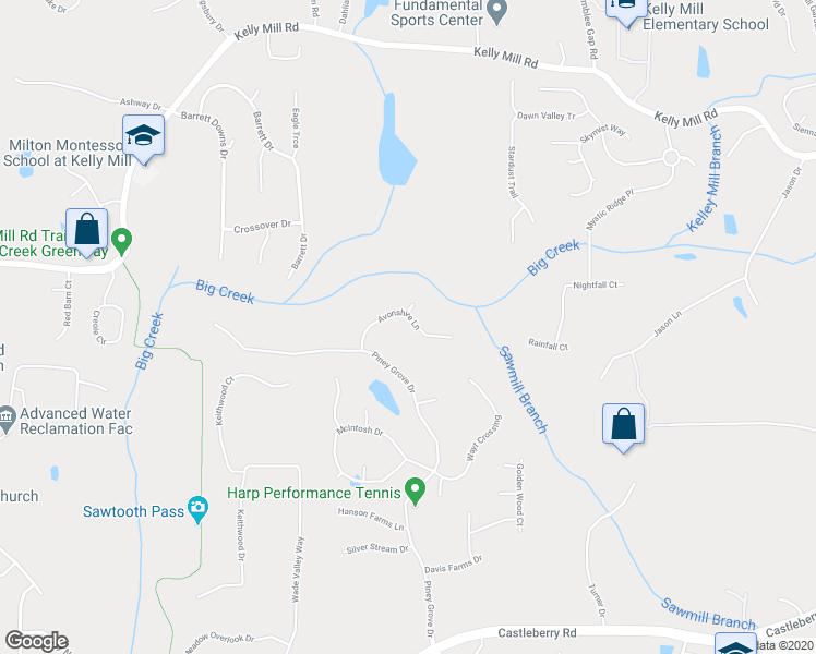 map of restaurants, bars, coffee shops, grocery stores, and more near 5420 Avonshire Lane in Cumming