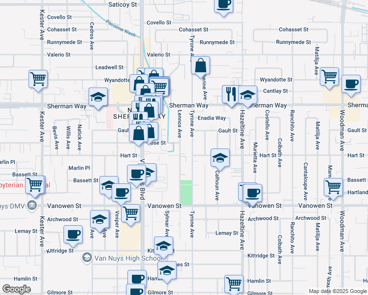 map of restaurants, bars, coffee shops, grocery stores, and more near 7020 Lennox Avenue in Los Angeles