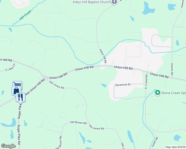 map of restaurants, bars, coffee shops, grocery stores, and more near 5519 Union Hill Road in Alpharetta
