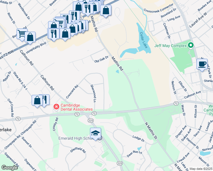 map of restaurants, bars, coffee shops, grocery stores, and more near 123 Crescent Road in Greenwood