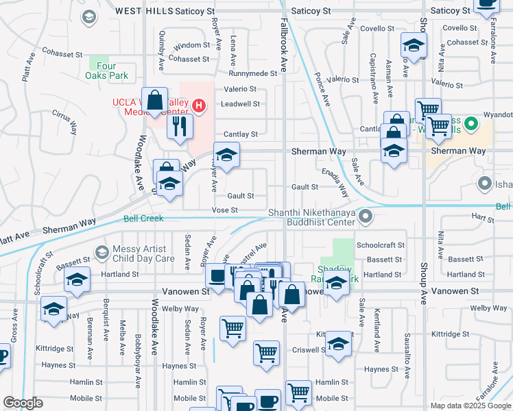 map of restaurants, bars, coffee shops, grocery stores, and more near 22851 Vose Street in Los Angeles
