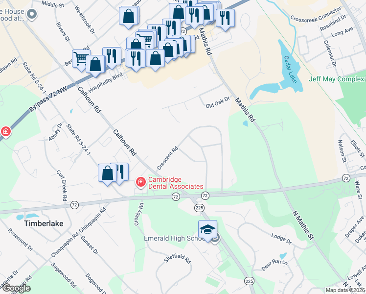 map of restaurants, bars, coffee shops, grocery stores, and more near 110 Kimbrook Drive in Greenwood