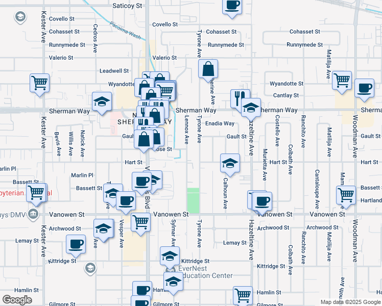 map of restaurants, bars, coffee shops, grocery stores, and more near 7020 Lennox Avenue in Los Angeles