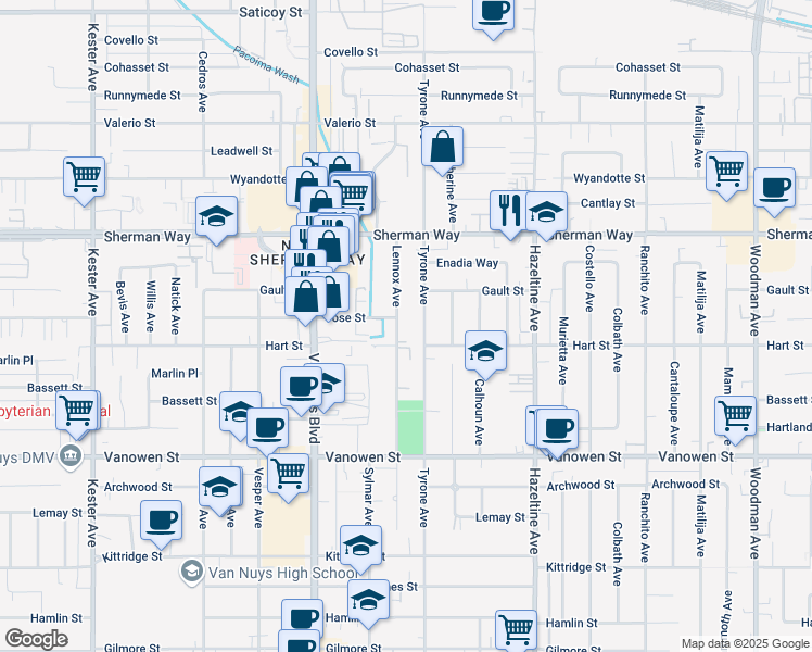 map of restaurants, bars, coffee shops, grocery stores, and more near 7020 Lennox Avenue in Los Angeles