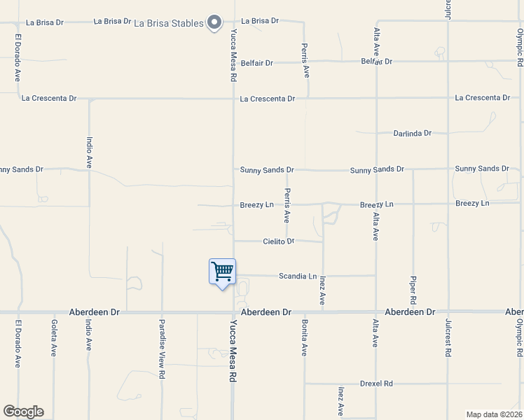 map of restaurants, bars, coffee shops, grocery stores, and more near 59375 Breezy Lane in Yucca Valley