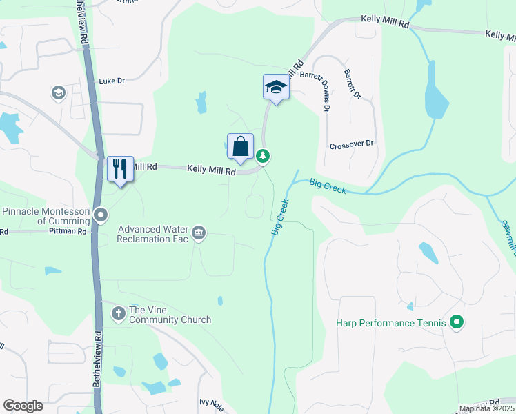 map of restaurants, bars, coffee shops, grocery stores, and more near 2175 Creole Circle in Cumming