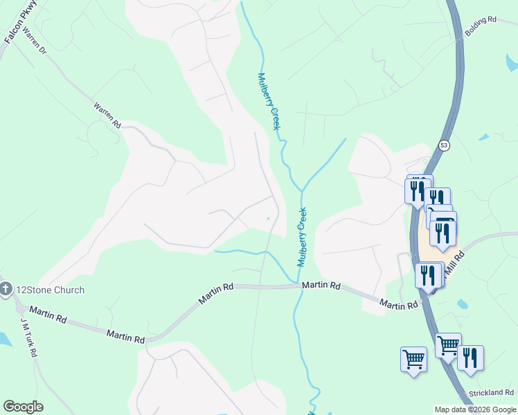 map of restaurants, bars, coffee shops, grocery stores, and more near 4813 Holland View Drive in Flowery Branch