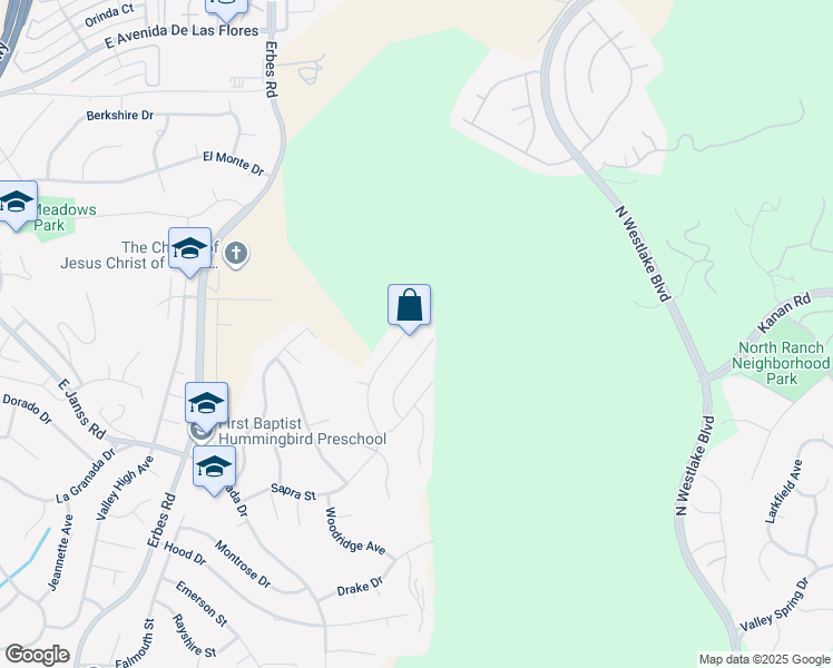 map of restaurants, bars, coffee shops, grocery stores, and more near 2459 Sapra Street in Thousand Oaks