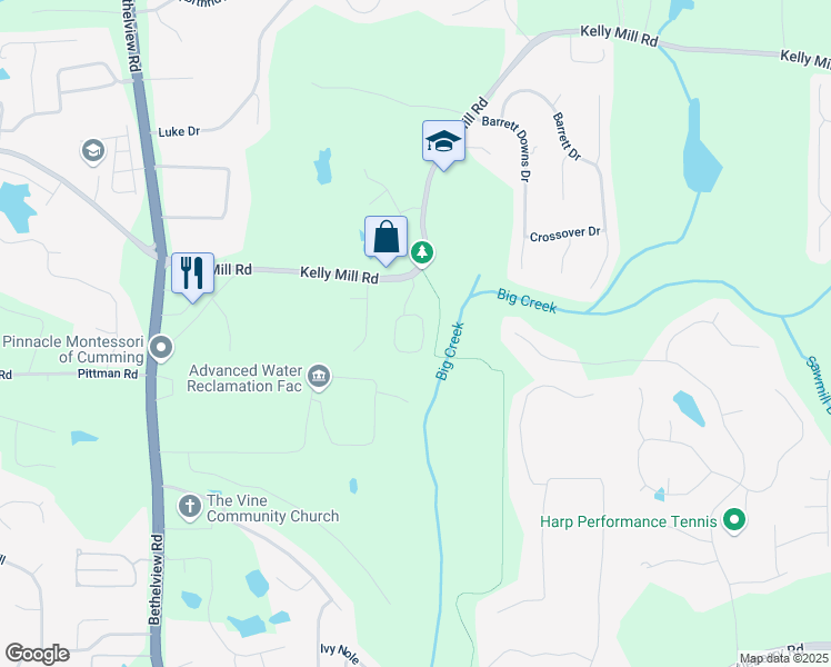 map of restaurants, bars, coffee shops, grocery stores, and more near 2175 Creole Circle in Cumming