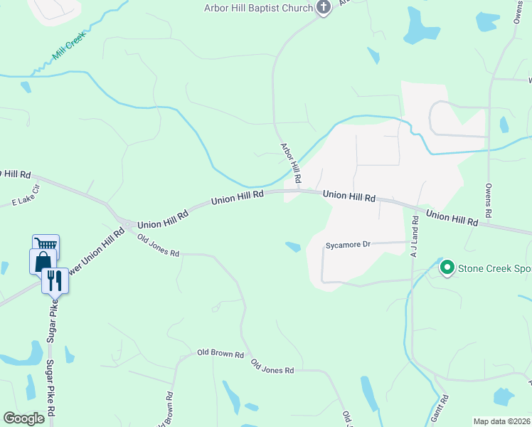 map of restaurants, bars, coffee shops, grocery stores, and more near 5519 Union Hill Road in Alpharetta