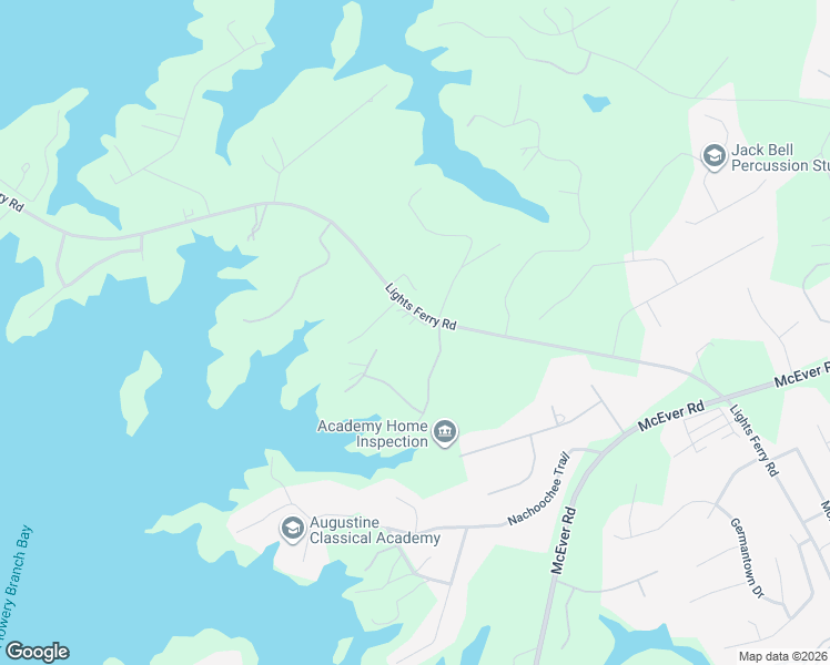 map of restaurants, bars, coffee shops, grocery stores, and more near 6349 Lights Ferry Road in Flowery Branch