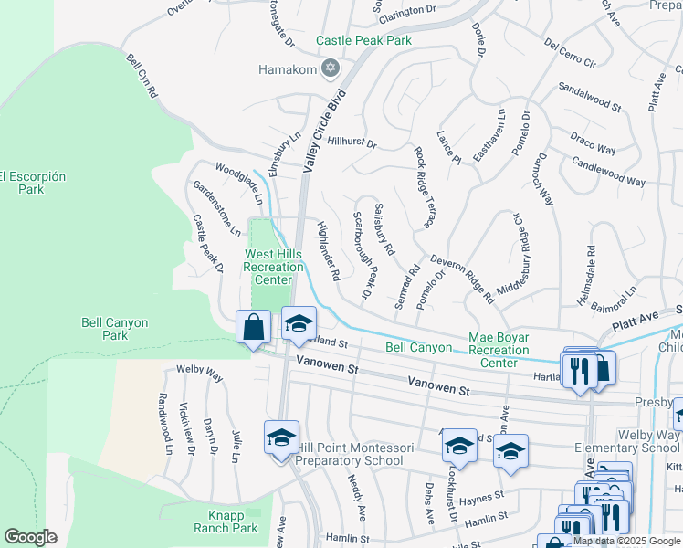 map of restaurants, bars, coffee shops, grocery stores, and more near 7001 Rivol Road in Los Angeles