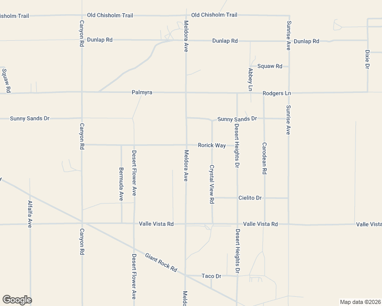 map of restaurants, bars, coffee shops, grocery stores, and more near Meldora Avenue in Twentynine Palms