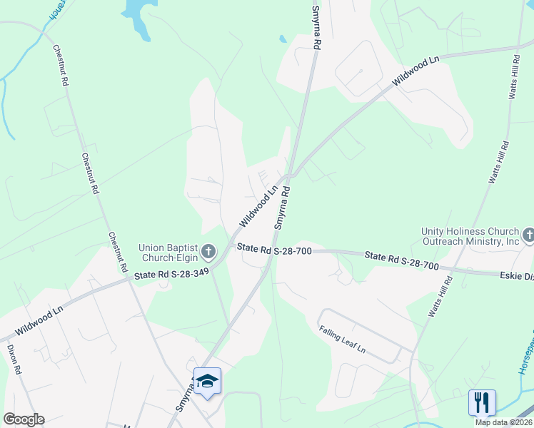 map of restaurants, bars, coffee shops, grocery stores, and more near 1361 Smyrna Road in Elgin