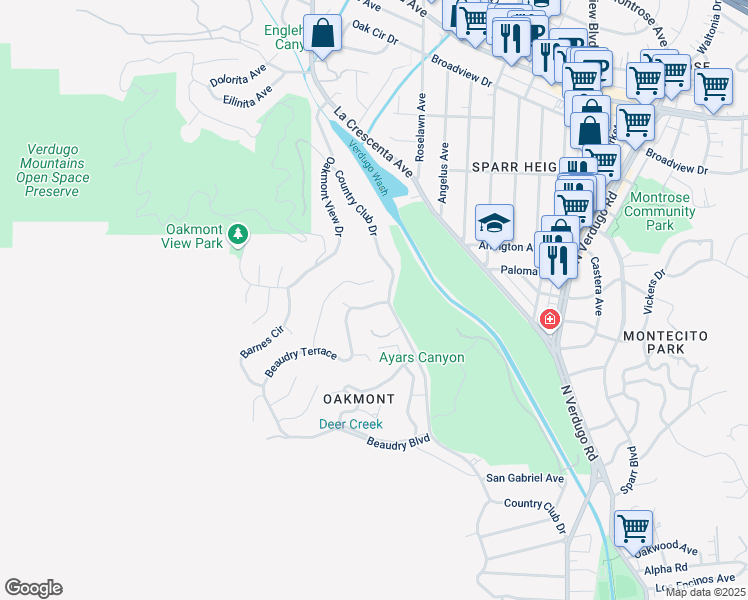 map of restaurants, bars, coffee shops, grocery stores, and more near 1393 Greenmont Drive in Glendale
