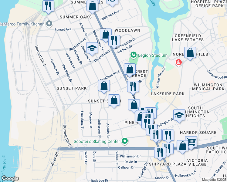 map of restaurants, bars, coffee shops, grocery stores, and more near 315 Bordeaux Avenue in Wilmington