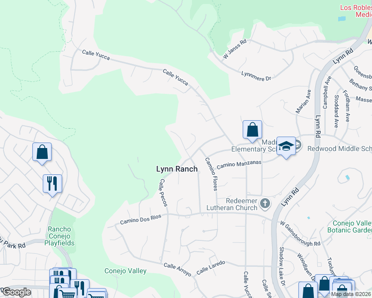 map of restaurants, bars, coffee shops, grocery stores, and more near 1162 Calle Las Trancas in Thousand Oaks
