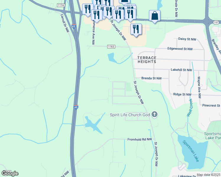 map of restaurants, bars, coffee shops, grocery stores, and more near 1725 Emil Drive Northwest in Cullman