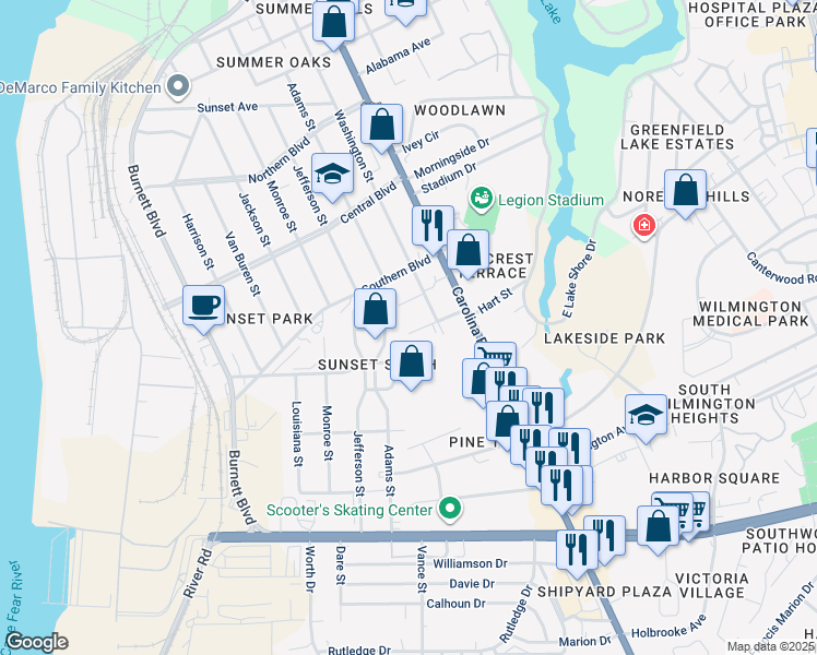 map of restaurants, bars, coffee shops, grocery stores, and more near 315 Bordeaux Avenue in Wilmington