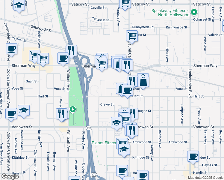 map of restaurants, bars, coffee shops, grocery stores, and more near 7036 Saint Clair Avenue in Los Angeles