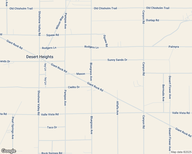 map of restaurants, bars, coffee shops, grocery stores, and more near 3025 Bluegrass Avenue in Twentynine Palms